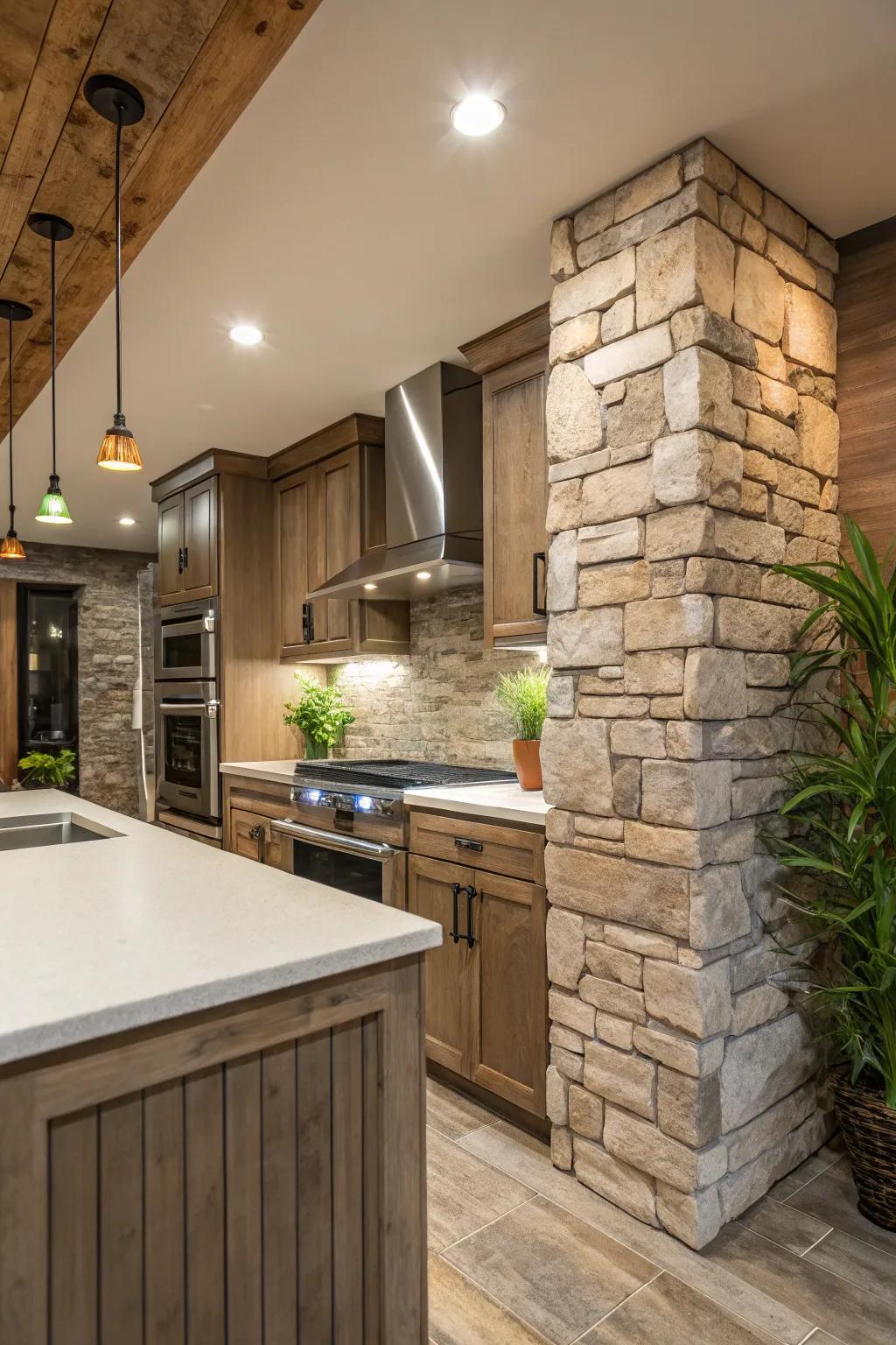 Simulated stone paneling provides elegance without extra weight.