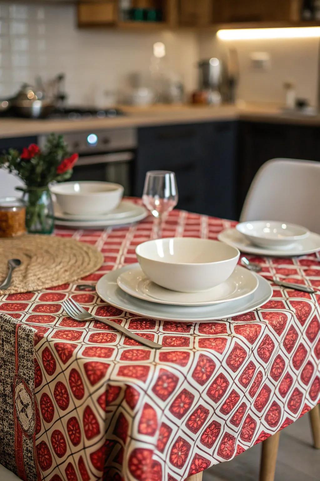 A statement tablecloth adds instant design and refreshes your decor.