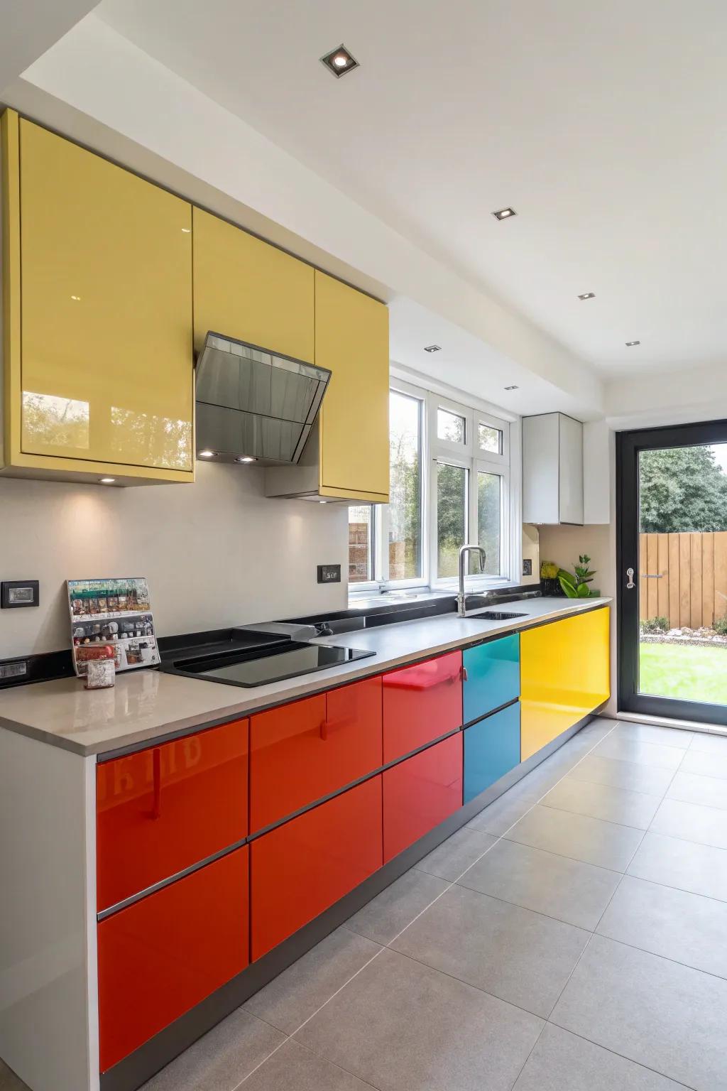 Color blocking contributes an audacious proclamation to your kitchen design.
