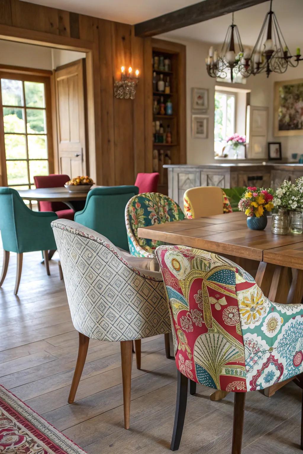 A varied mix of chairs imparts individuality and charm.