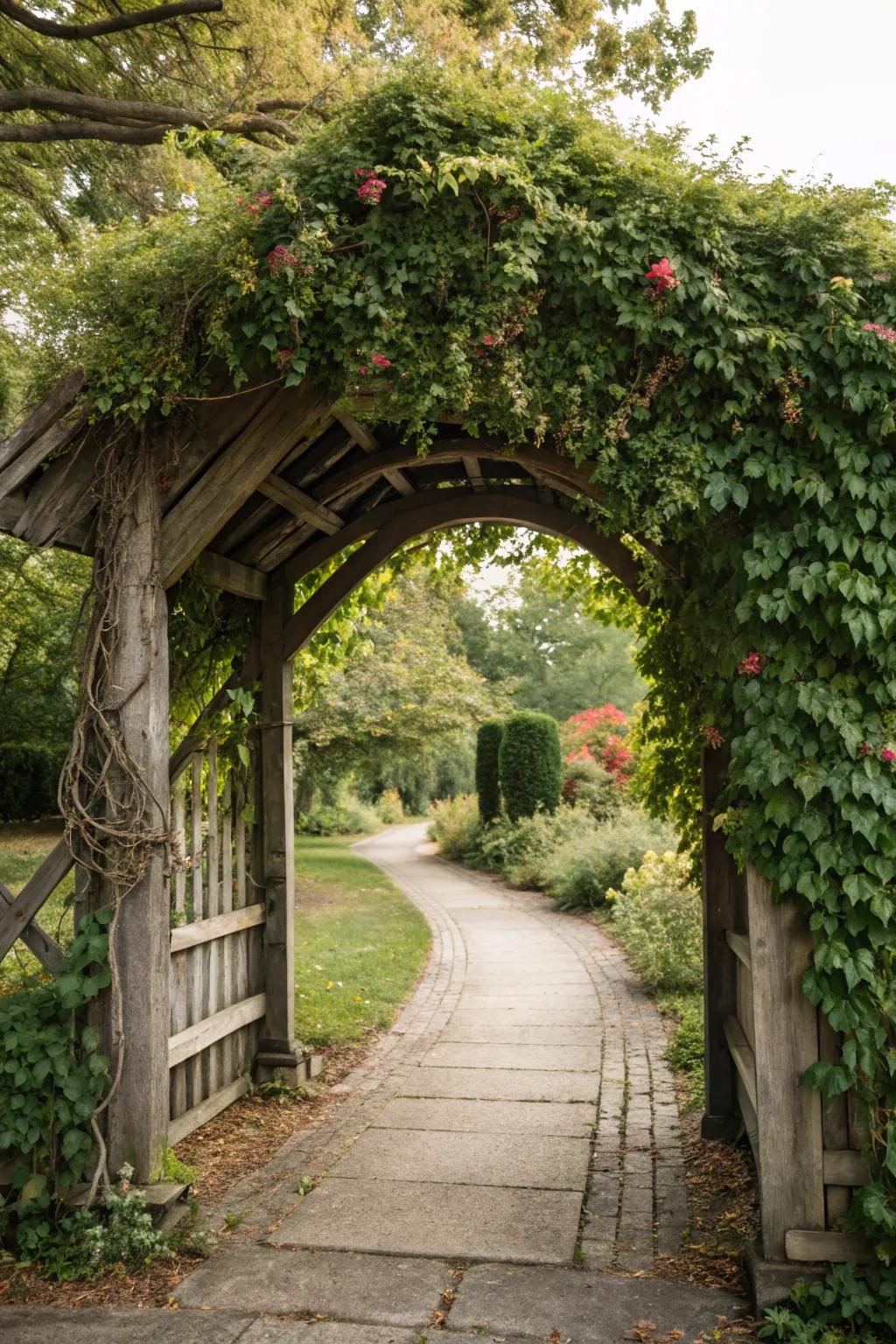 Timber gateways add elegance to garden entrances.