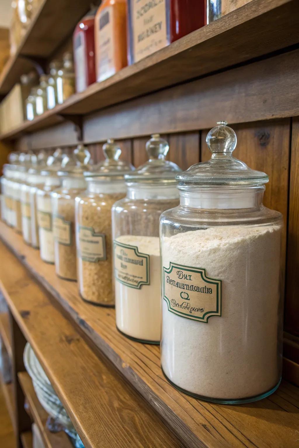 Vintage apothecary jars inject charm and nostalgia into your laundry arrangement.