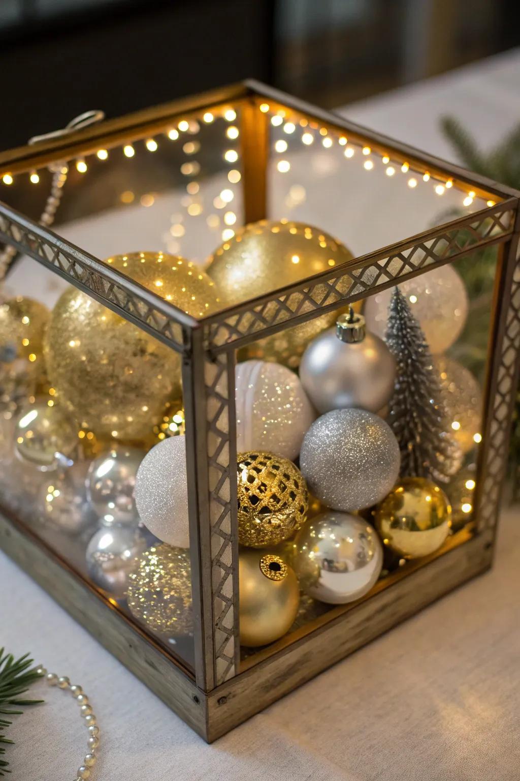 A luxurious gold and silver Christmas diorama