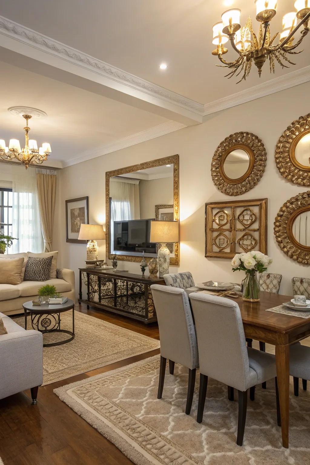 Mirrors enhance illumination and space, building a more spacious impression.