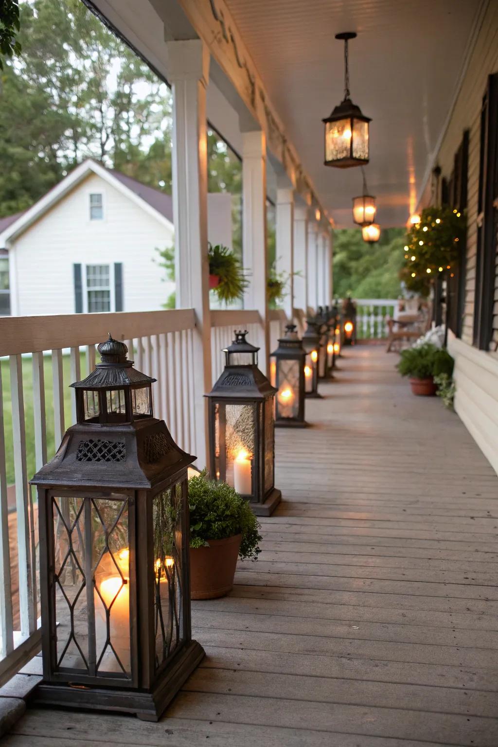 Exhibiting a compilation adds personal interest to a porch.