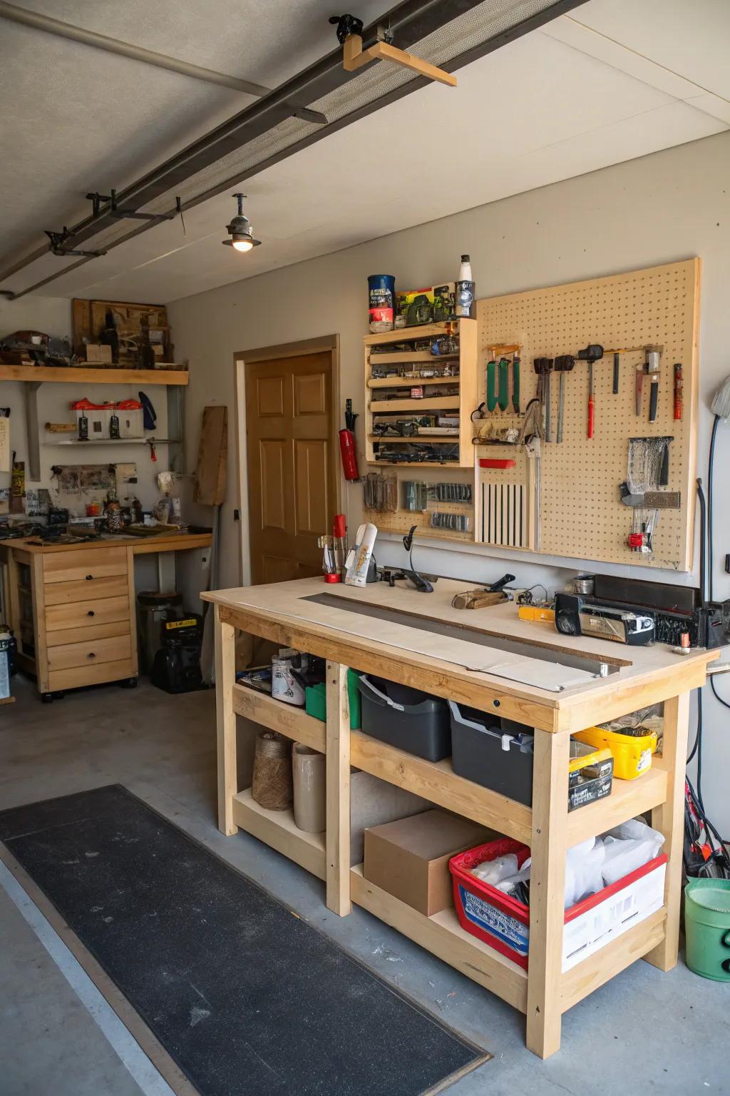 A crafting corner welcomes ingenuity and productivity.