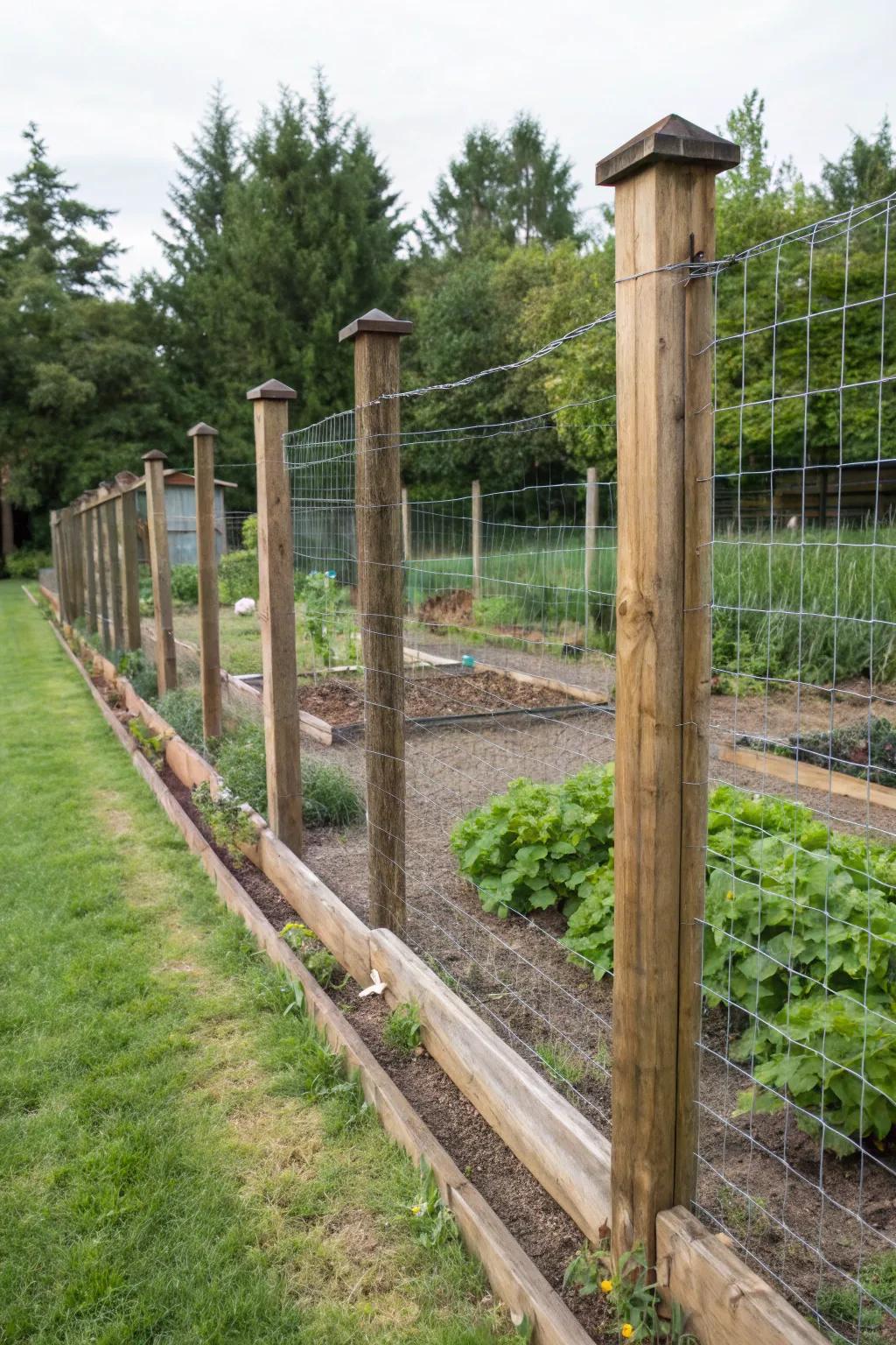 Attain a modern look using hog wire fencing.