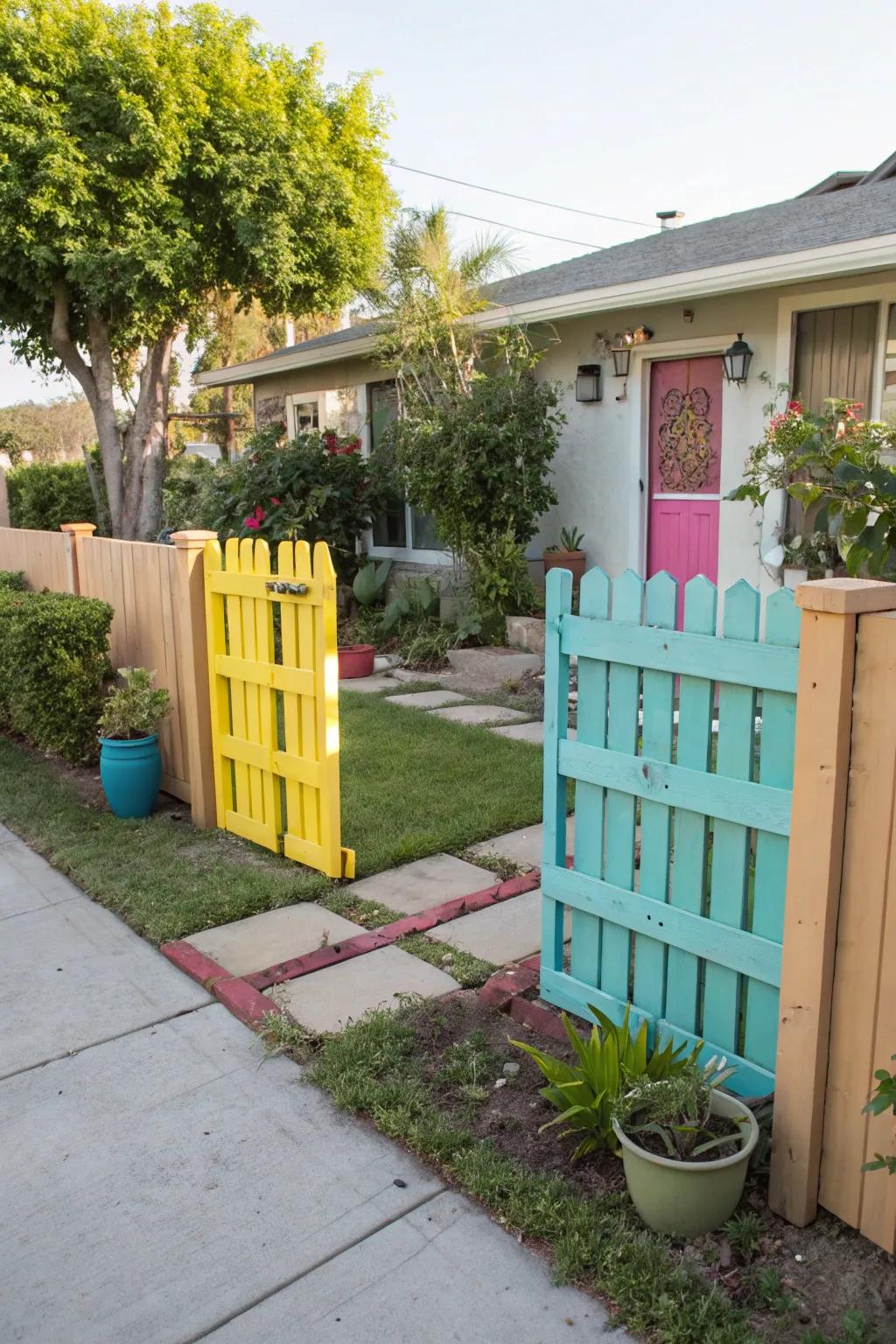 A DIY pallet barrier infuses a countryside-chic element to this front yard.