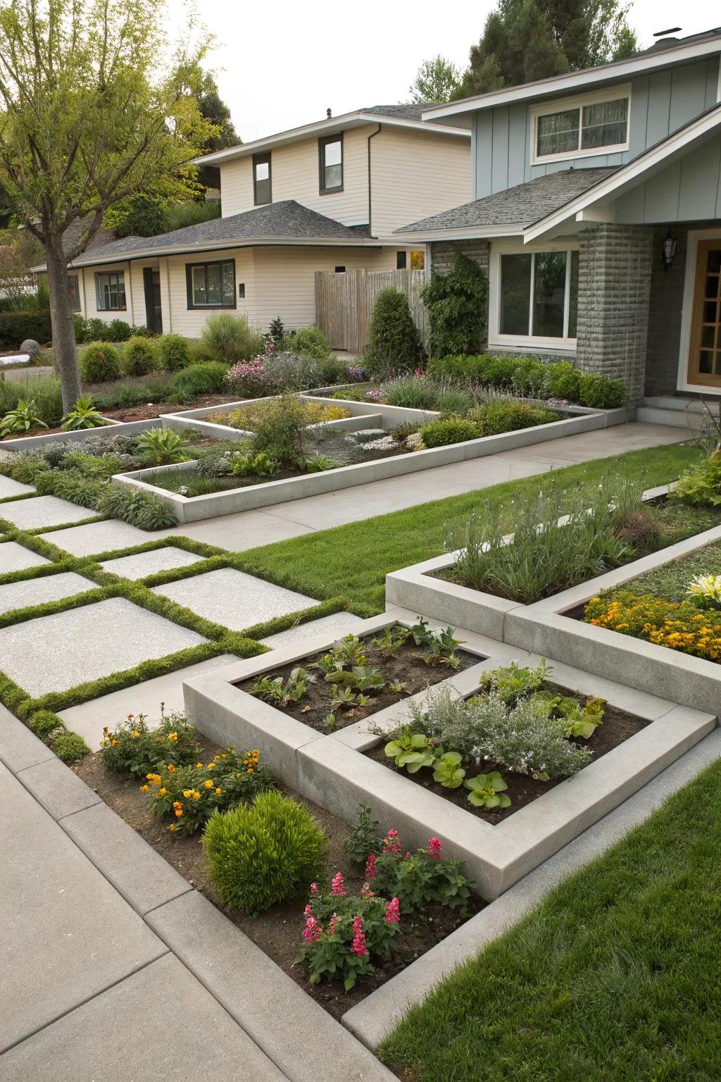 The incorporation of geometric forms within the garden to achieve a structured and modern effect.