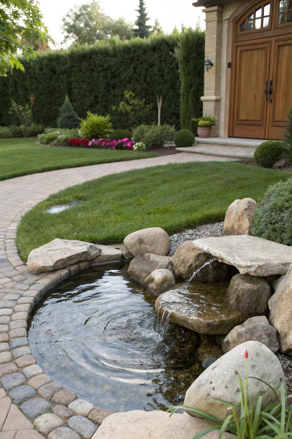 A soothing water feature surrounded by stones.