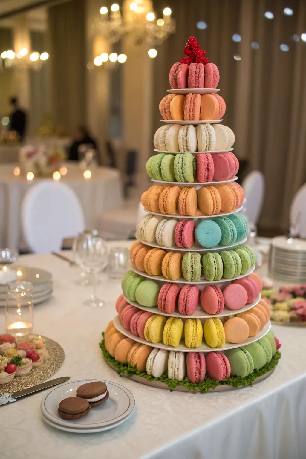 A macaron showpiece presenting varying elevations and forms.