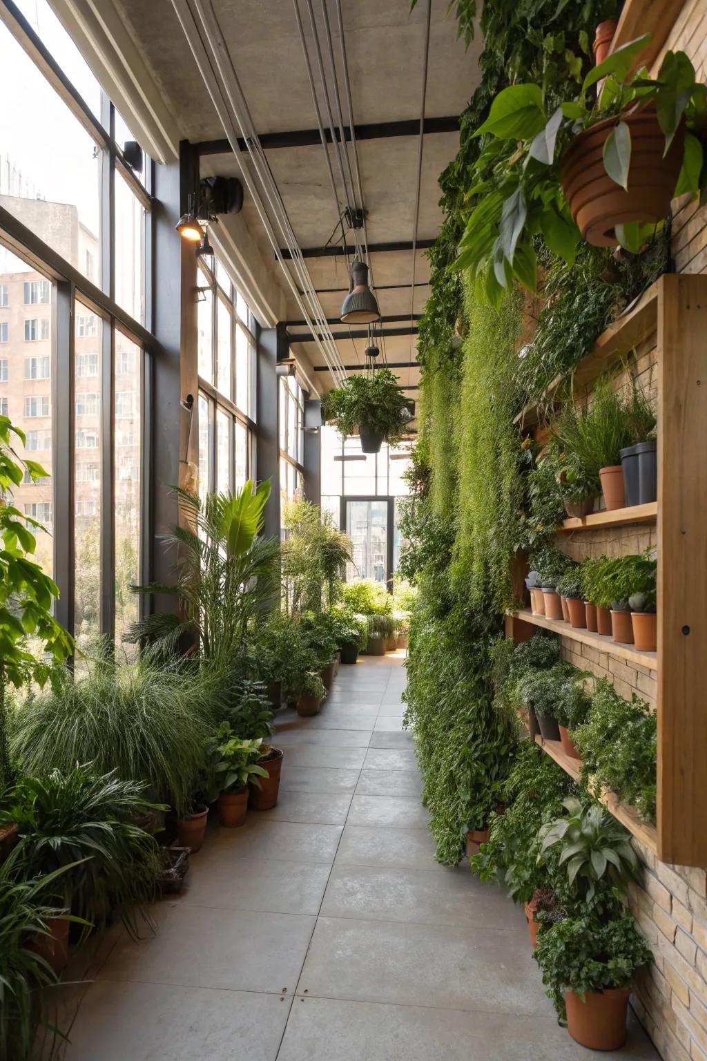 Establish a serene escape with a lush rooftop garden space filled with greenery.