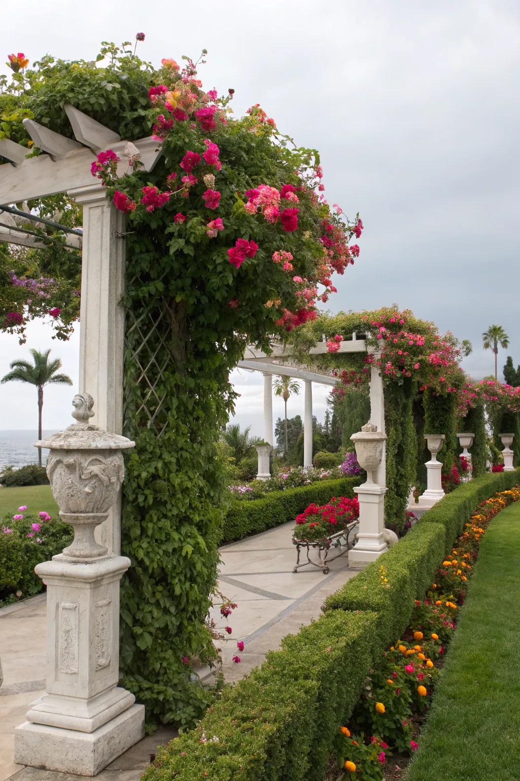 Ornamental accents enhance the beauty of a trellis with flourishing <strong><em>Dipladenia splendens</em></strong>.” loading=”lazy” class=”pimg”>
	</picture><figcaption>Ornamental accents enhance the beauty of a trellis with flourishing <strong><em>Dipladenia splendens</em></strong>.</figcaption></figure>
<p>Incorporate ornamental accents such as small sculptures or wind chimes into your trellis design. These subtle details can amplify the sensory experience of your garden, making it a true sanctuary.</p>
<h3>Check if these fit your needs:</h3>
<ul class=