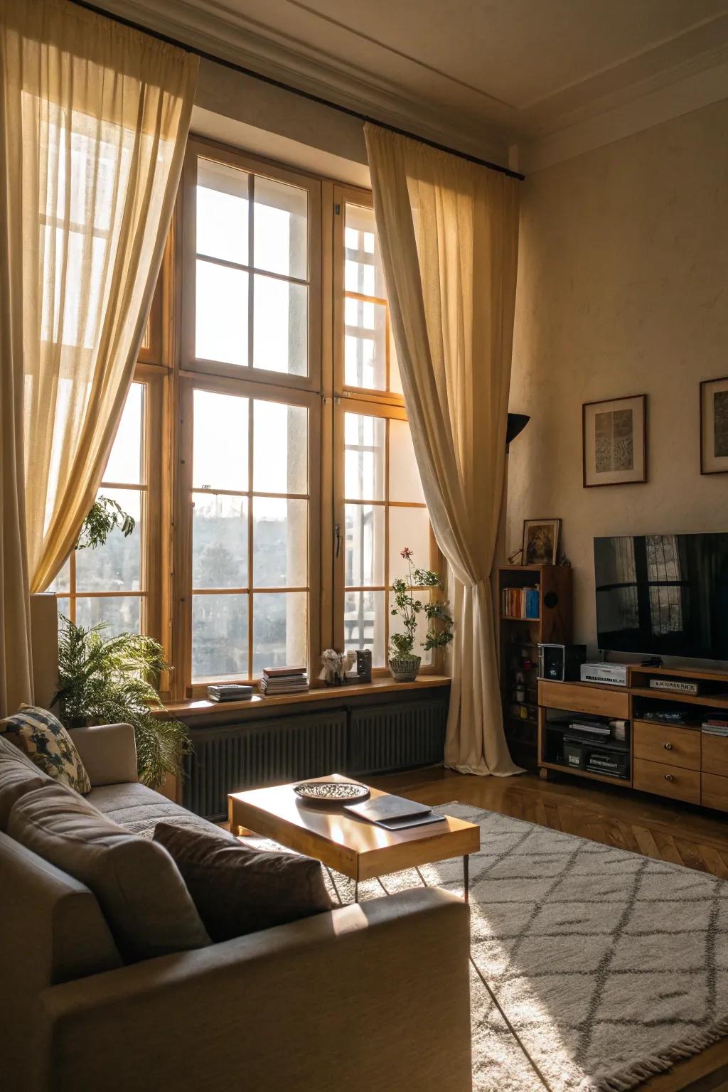 Broad windows bring in natural light and enhance the room’s openness.