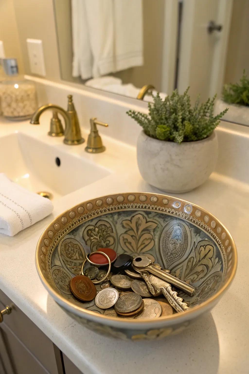 An ornamental basin unites function with flair.