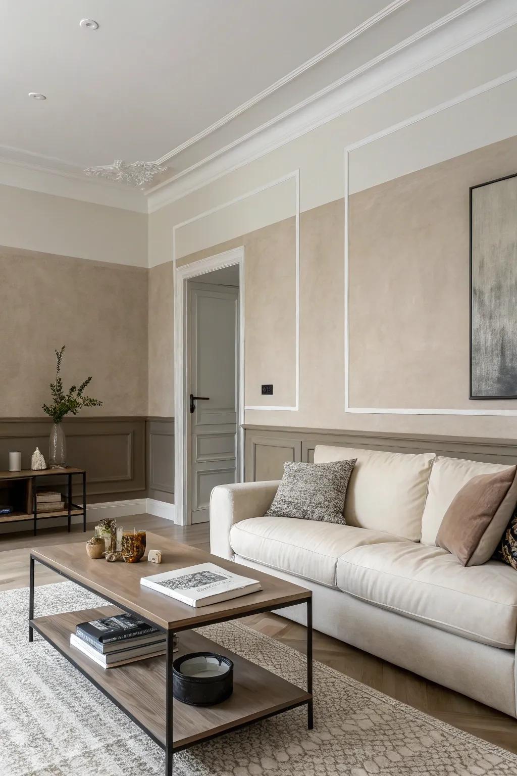 Bi-shaded walls inject dimension and intrigue while retaining minimalist simplicity.