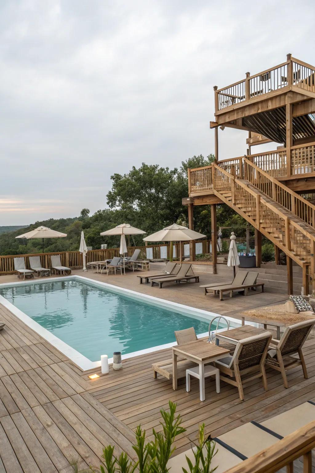 The provision of varied functionalities is facilitated through elevated decking.