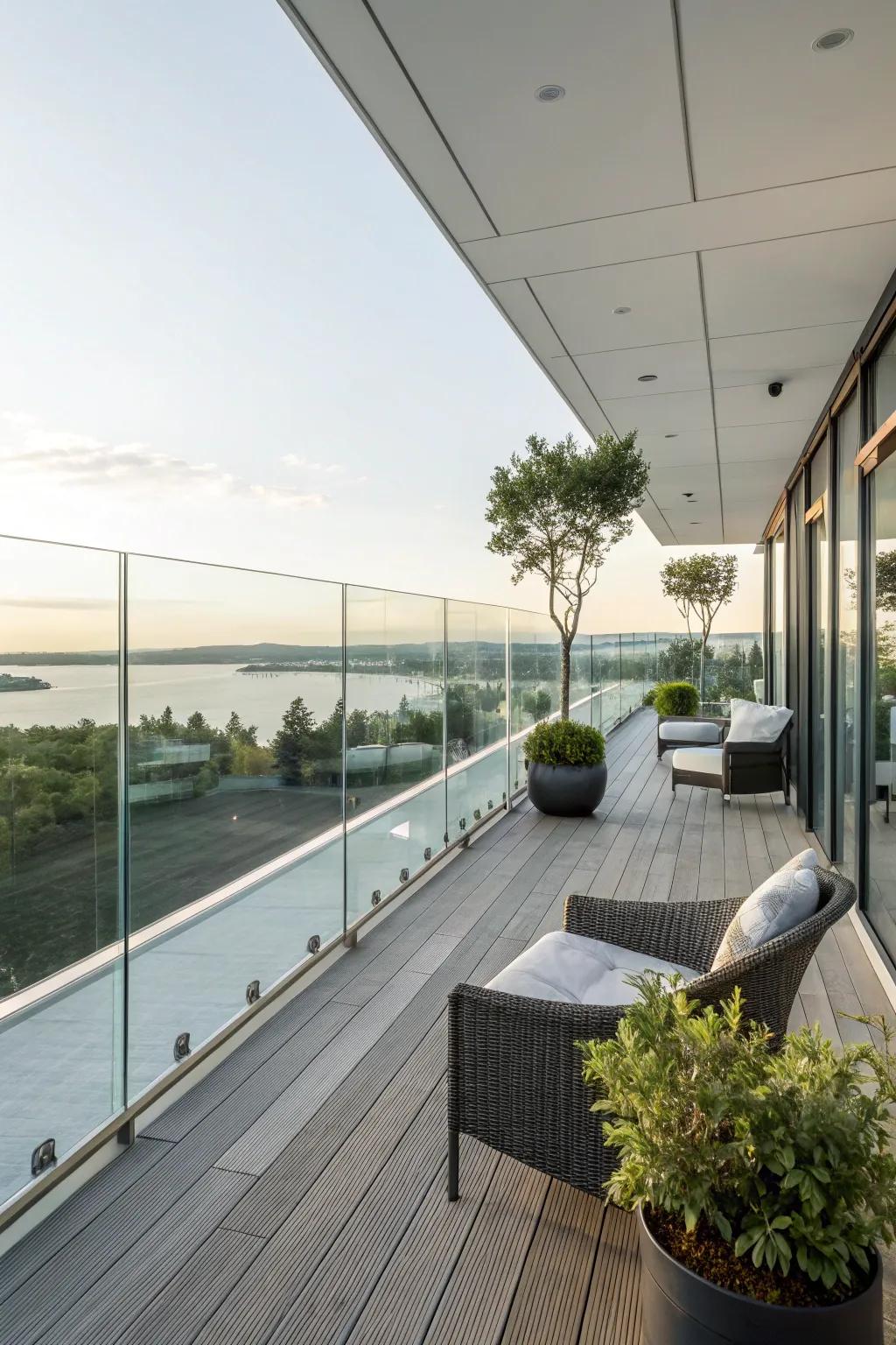 A deck with clear panels for a smooth connection to the outdoors.