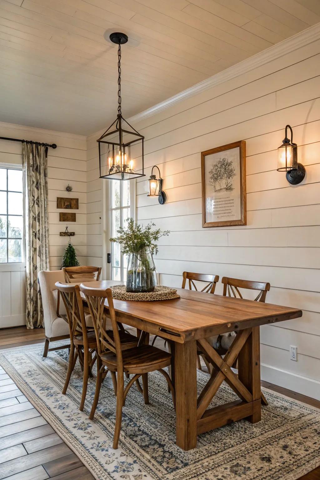 A showpiece wall contributes texture and depth to the space.