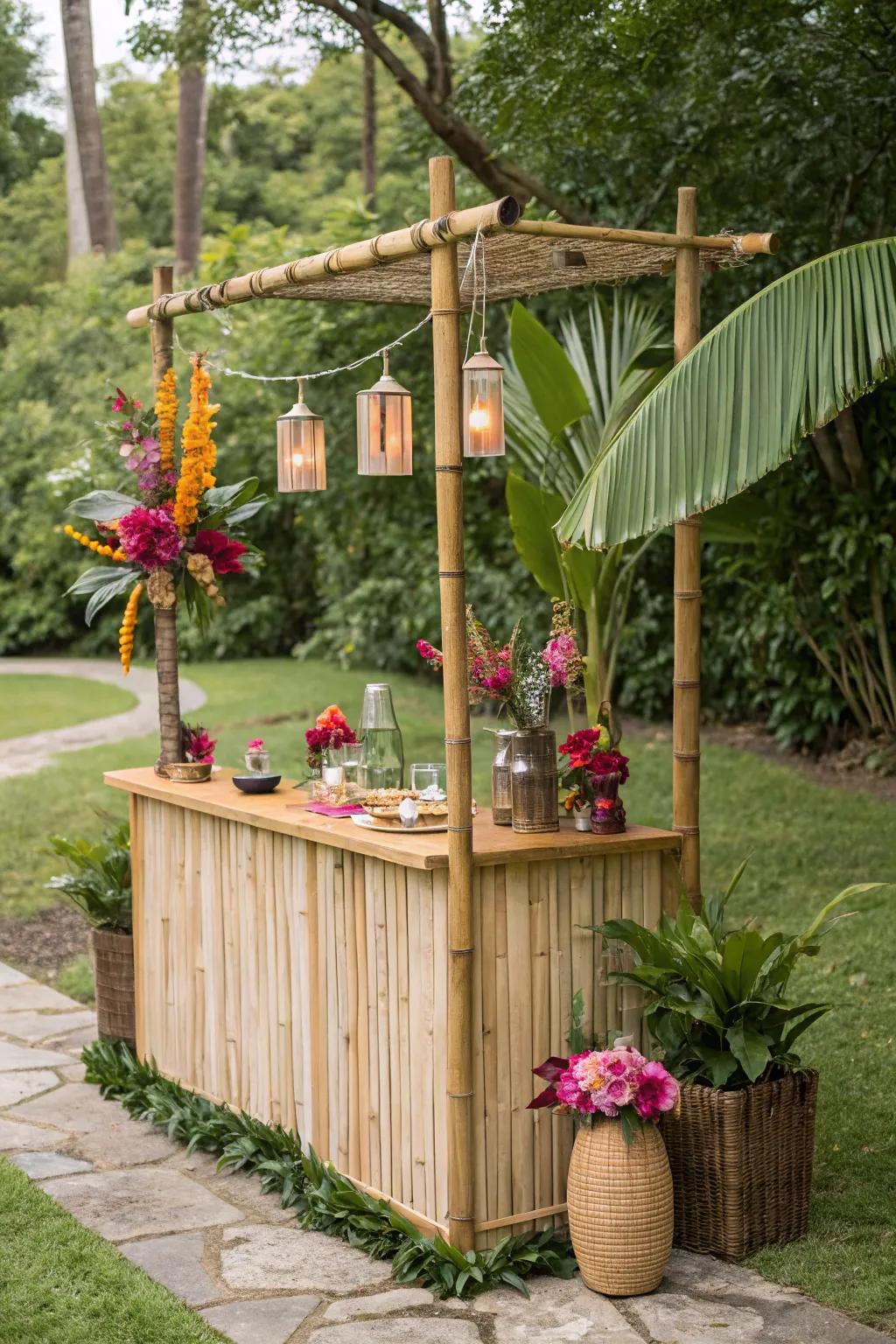 A portable tiki bar brings tropical vibes to any garden.