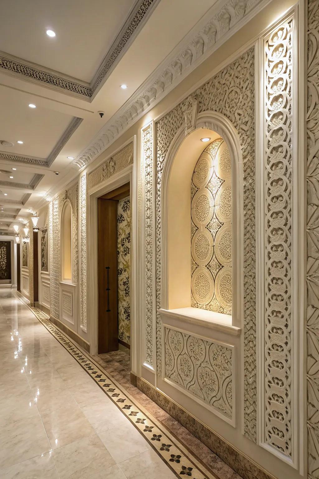 Accents in wall alcoves fashion stylish displays.