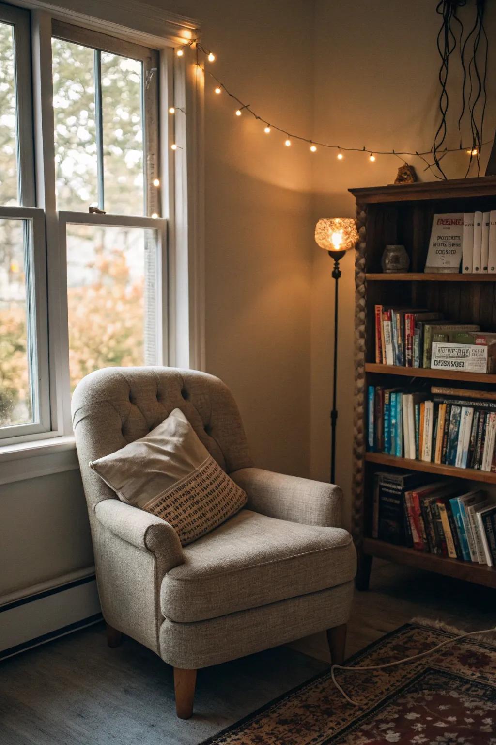 A reading area provides a comfortable escape within a space.