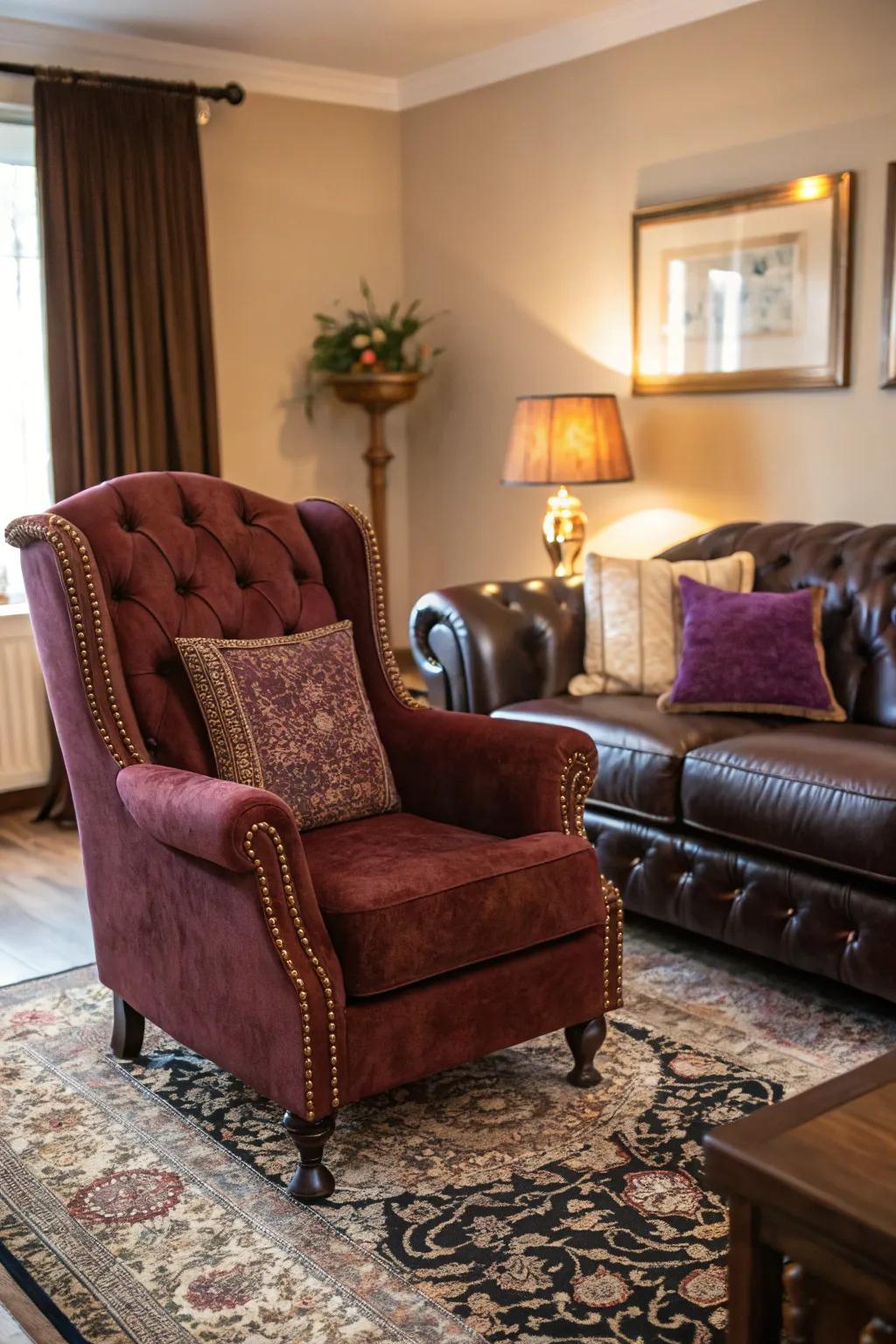 Luxurious furniture enhancing a calmly lit living room.