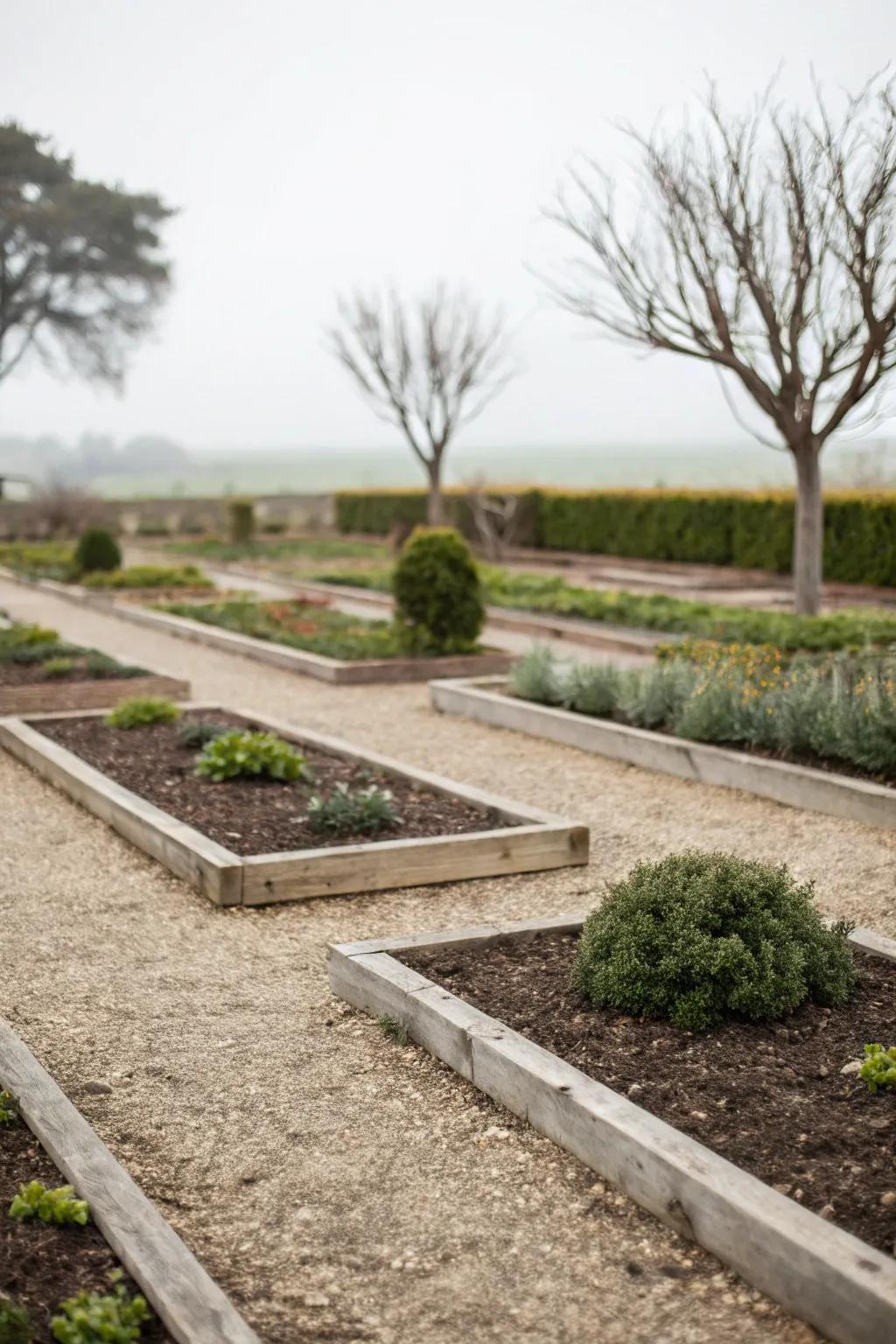 Simple mulch borders evoke understated beauty.