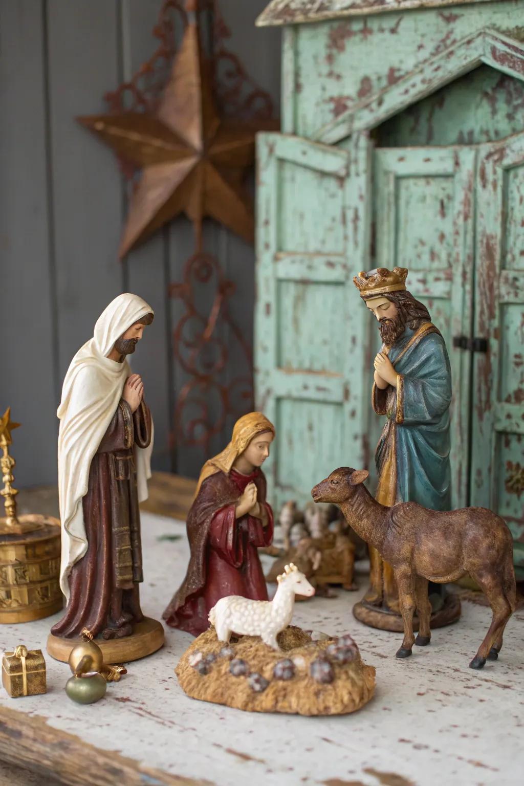 A vintage charm background adds timeless appeal to your nativity scene.