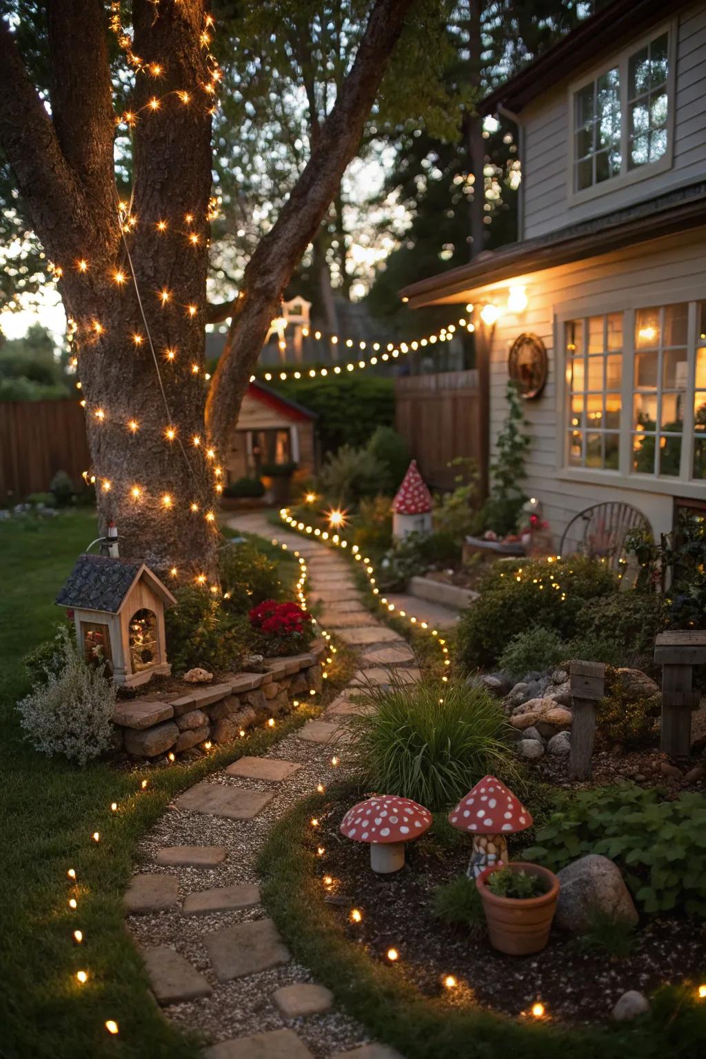 A magical fairy garden party scene.