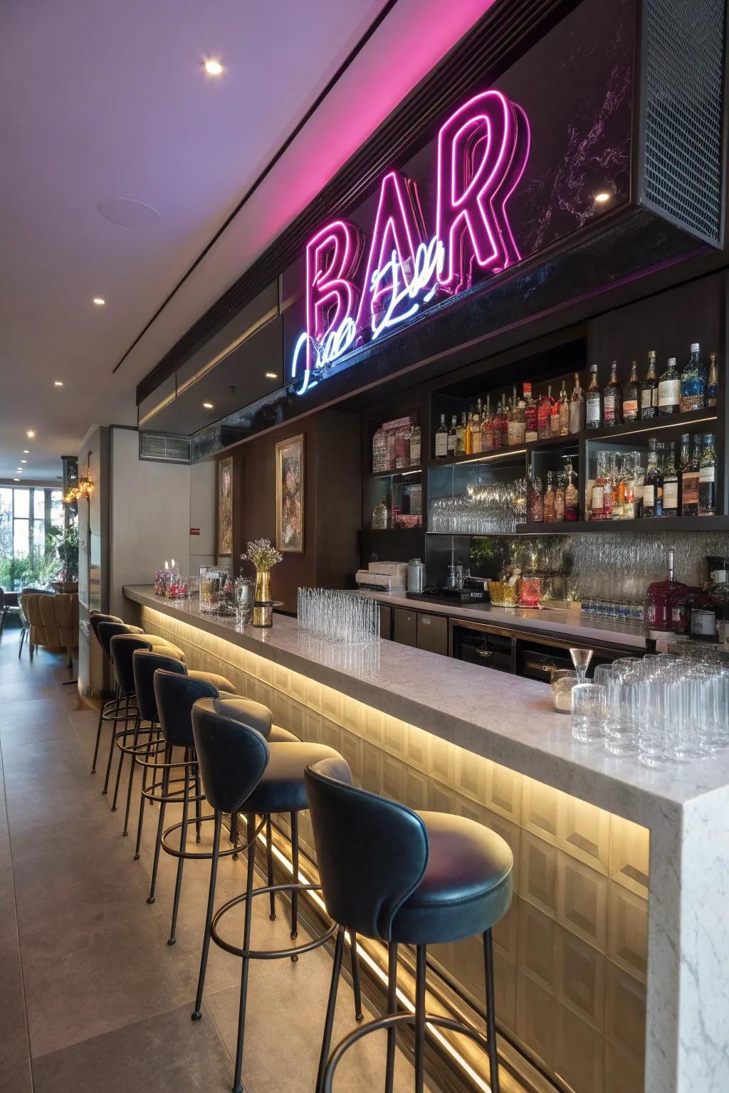 Enhance your home tavern using a vibrant neon illumination.