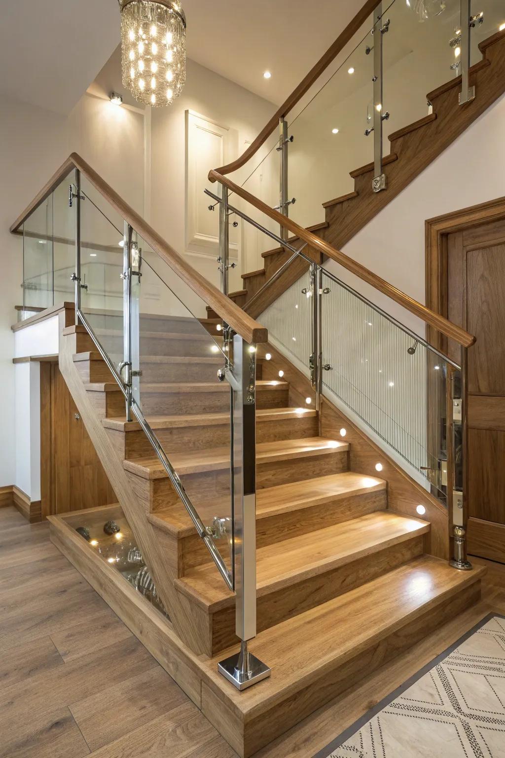 A singular stairway design showcases a unification of elements.