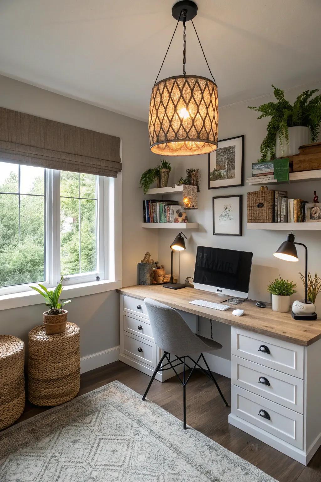 Layered illumination realizes a harmonious balance in office spaces.