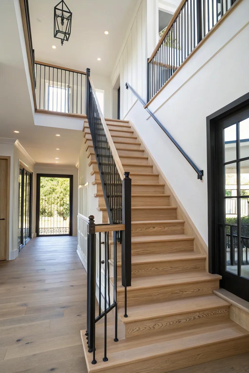 Black accents bring drama to this stylish staircase.
