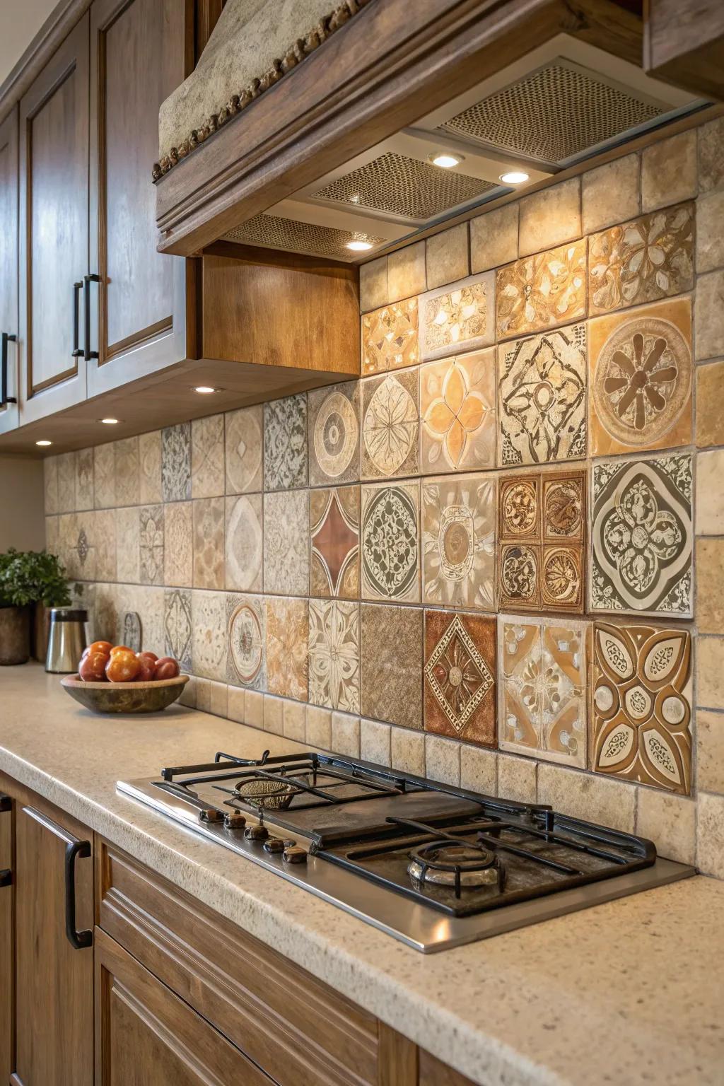 The use of ceramic tiles introduces texture and warmth to the kitchen's aesthetic.
