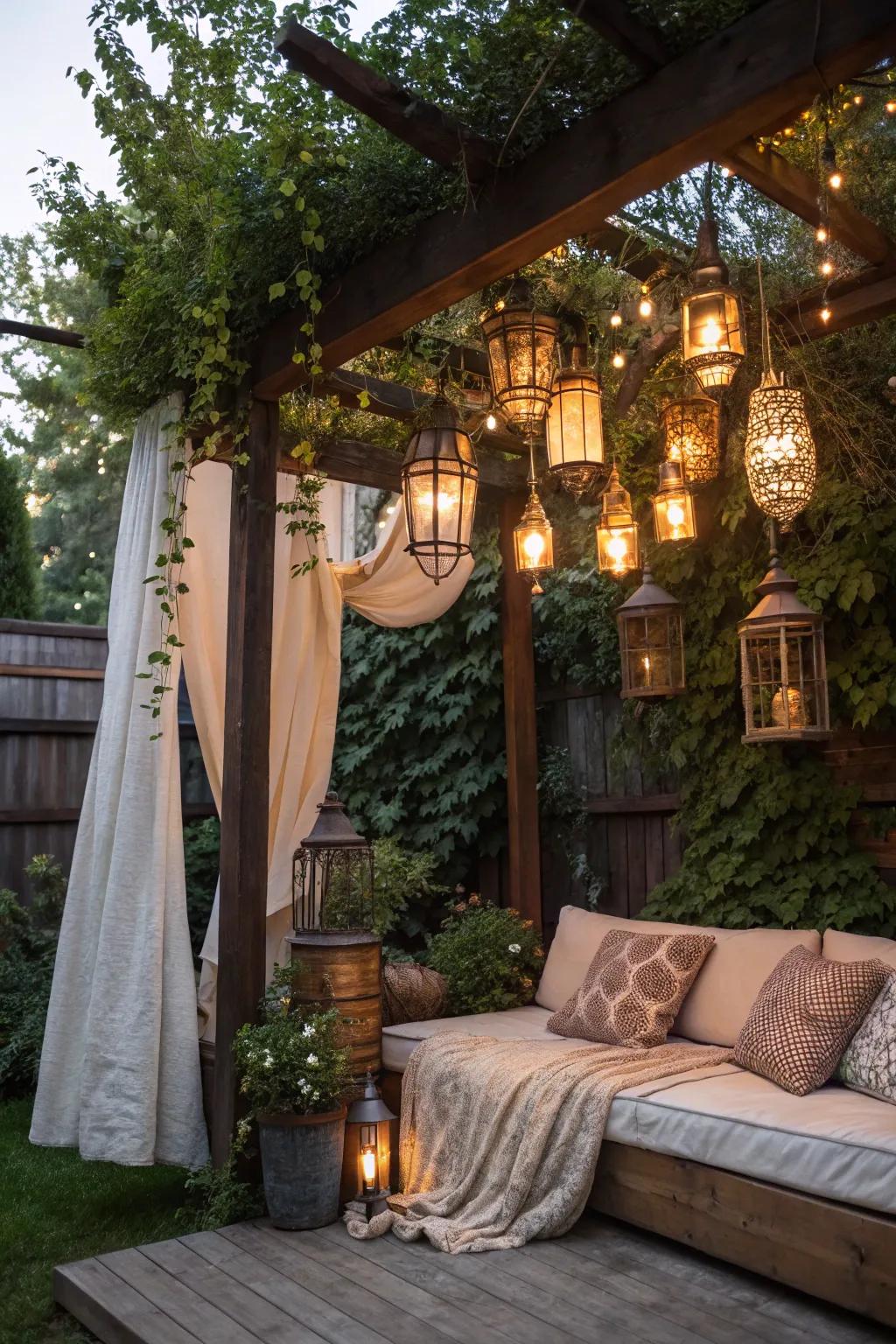 Create a nostalgic ambiance with a vintage torch chandelier.