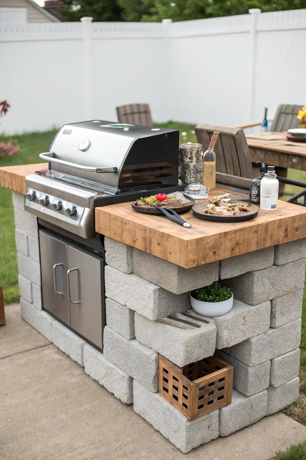 A DIY concrete block island is a budget-friendly and customizable barbecue solution.