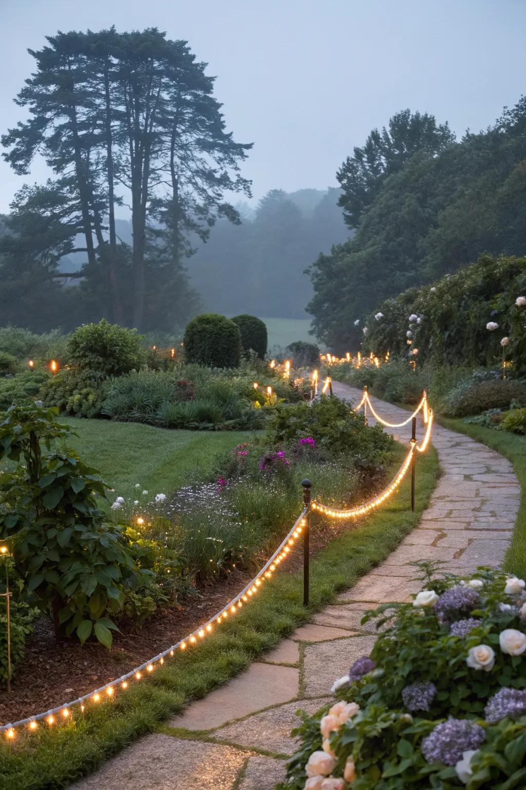 Specify your garden zones utilizing versatile string lamps.