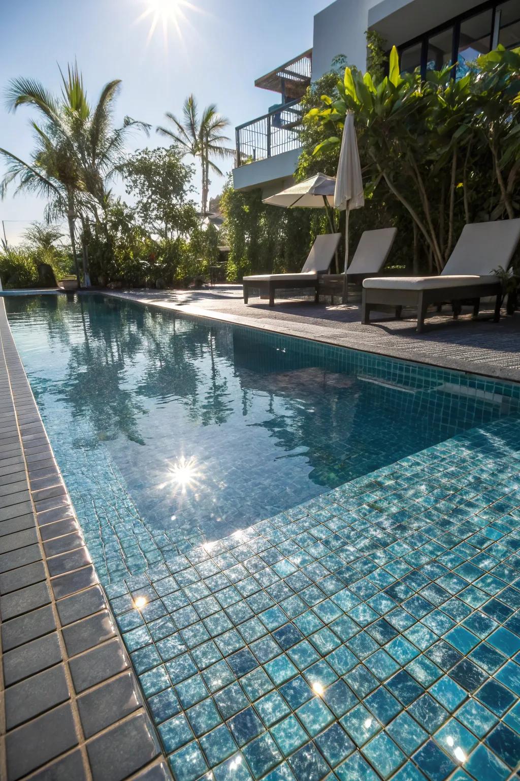 Impart radiance to your space through reflective glass tiles.