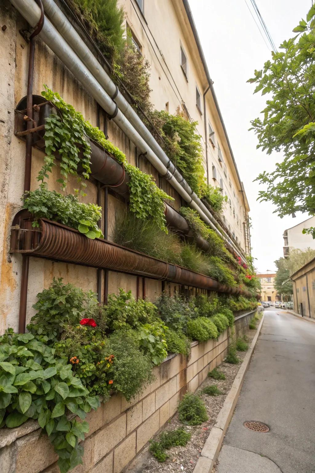 Infuse an industrial nuance through conduit botanical features.