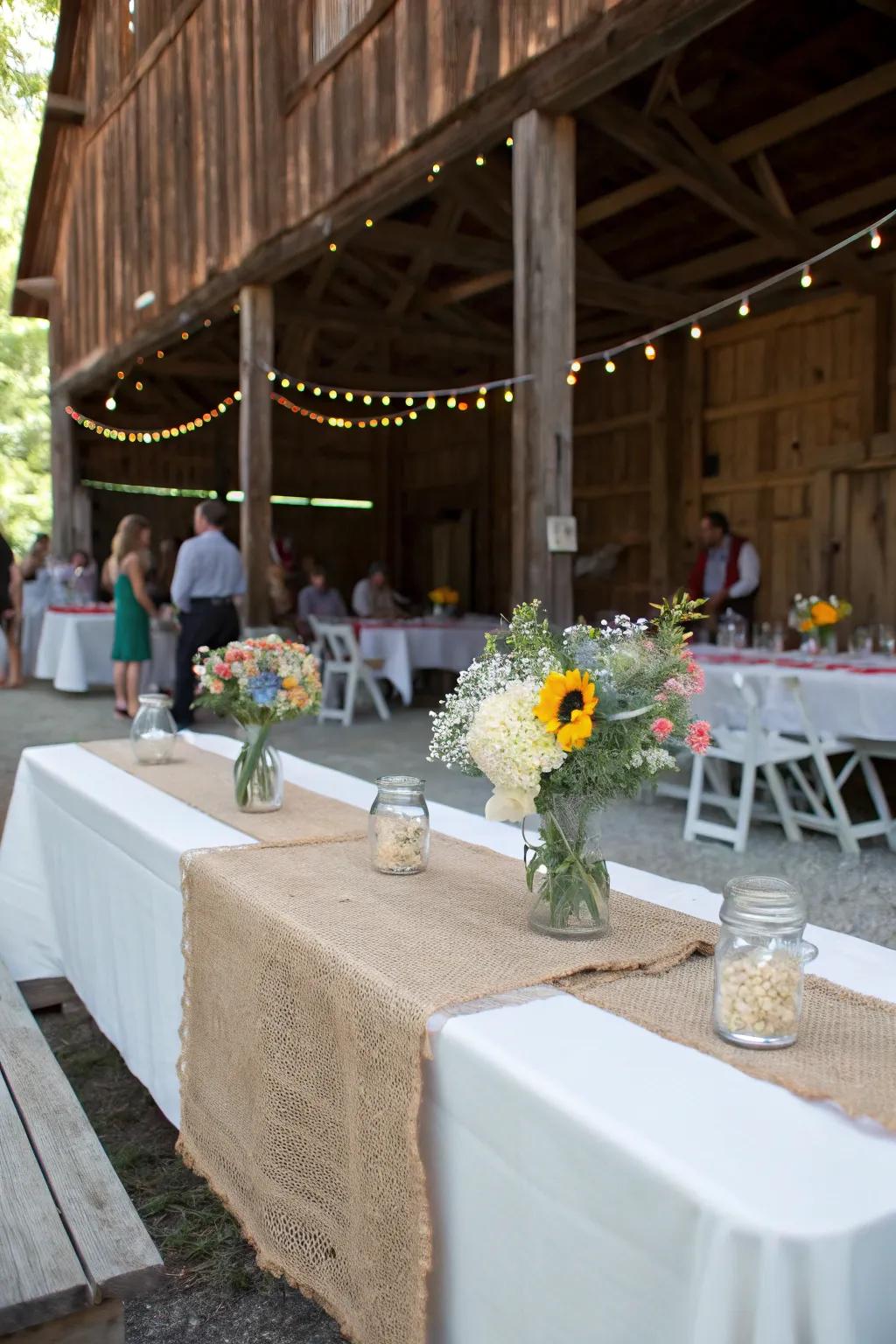 A country barn setting delivers charm and warmth for the baby shower.
