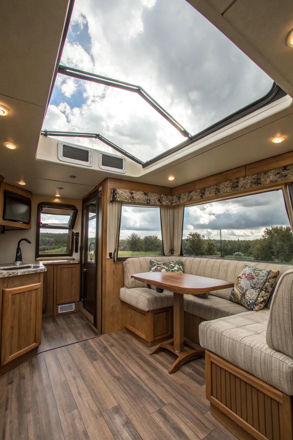 Skylights allow daylight to enter and offer a view of the night sky.