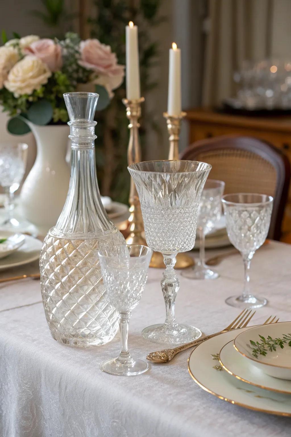 Sophisticated glassware contributes sparkle and refinement.