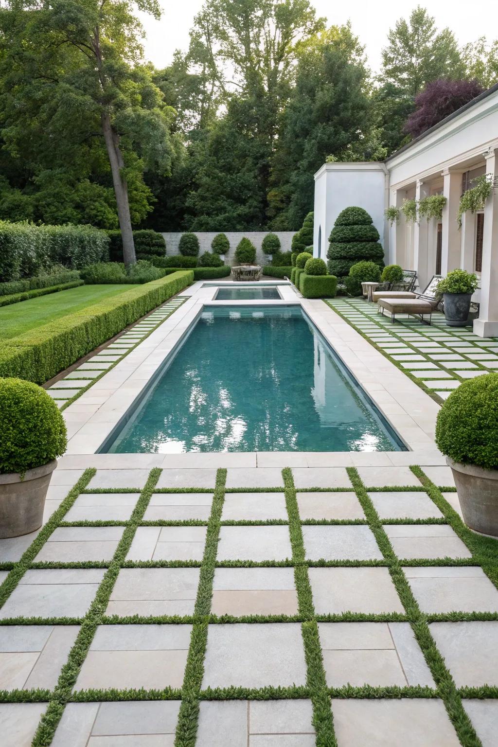 Symmetrical paver arrangements provide stability and visual balance.