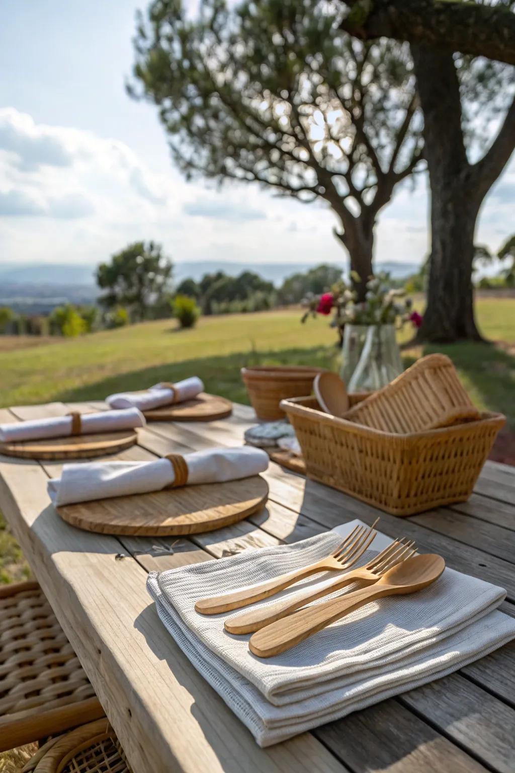 Organic resources, such as bamboo and cloth, give the table an eco-friendly refinement.