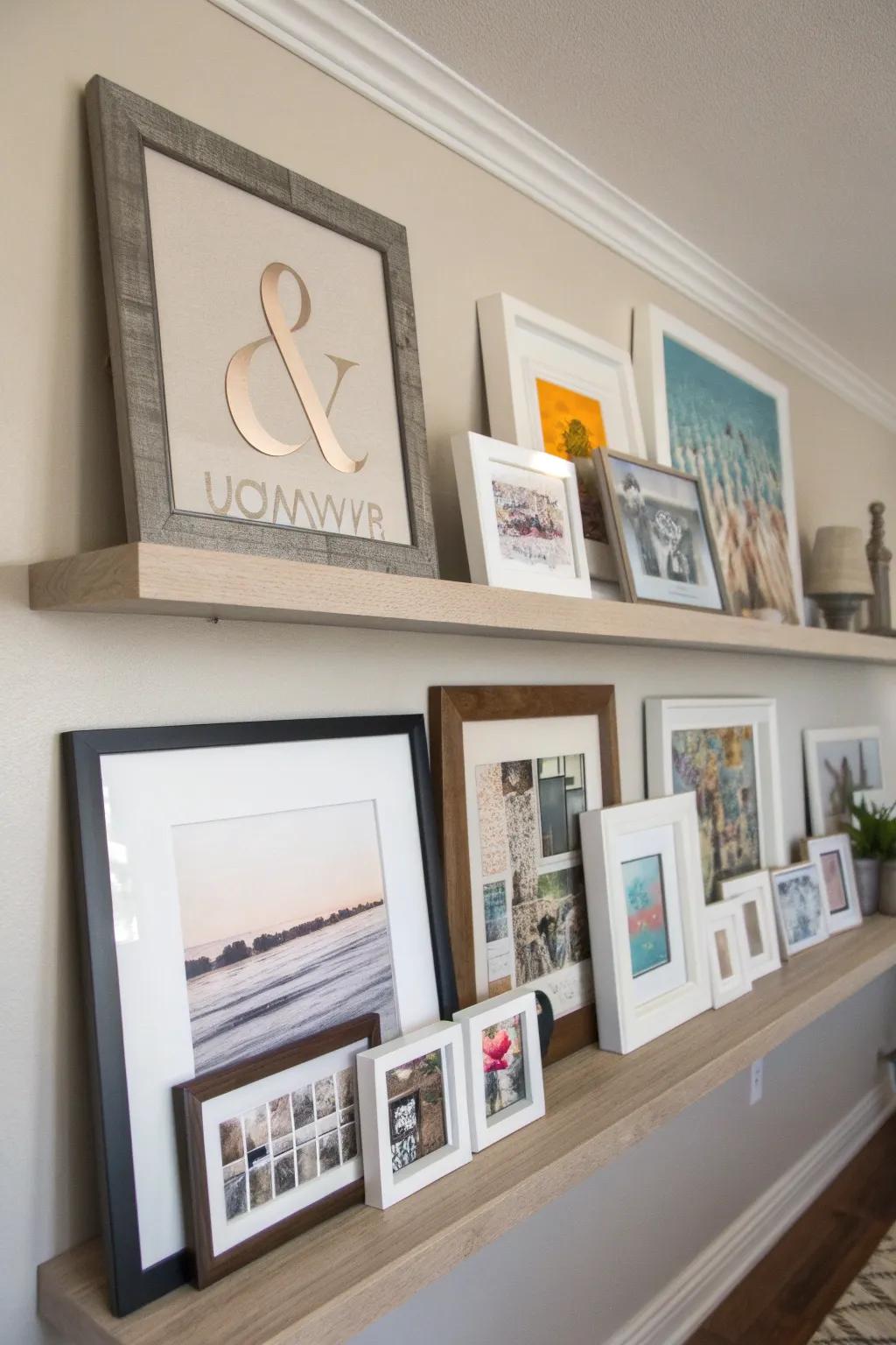 Integrate art and words for a contemporary and meaningful shelf.