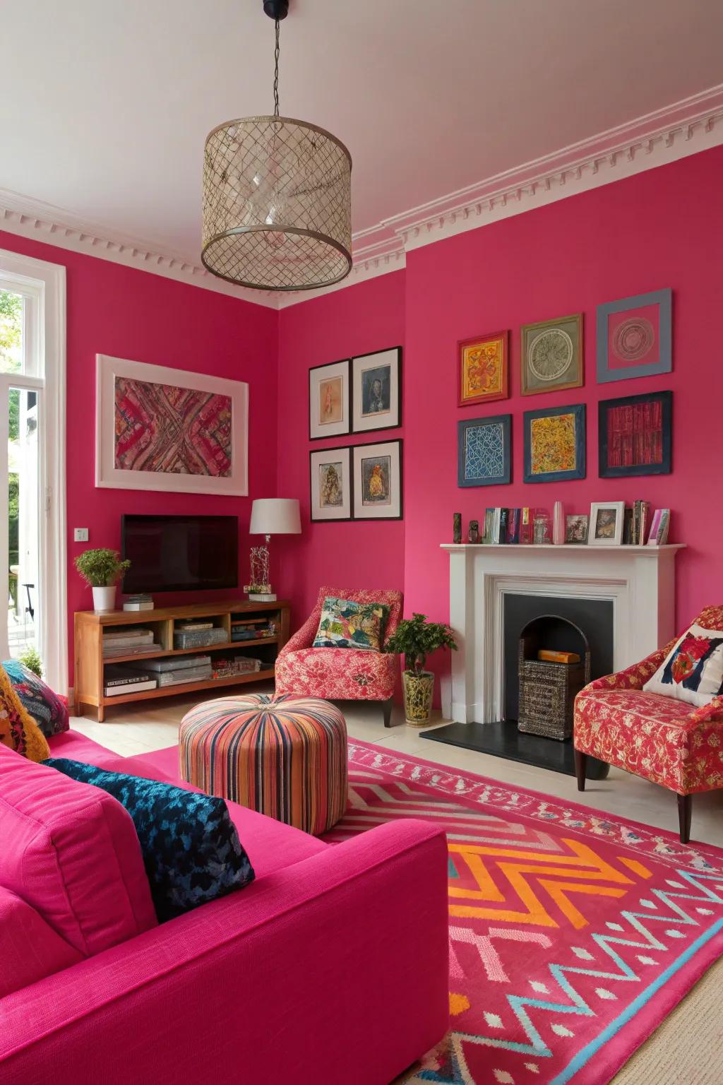 Vibrant rose energizes the area using a lively ambiance.