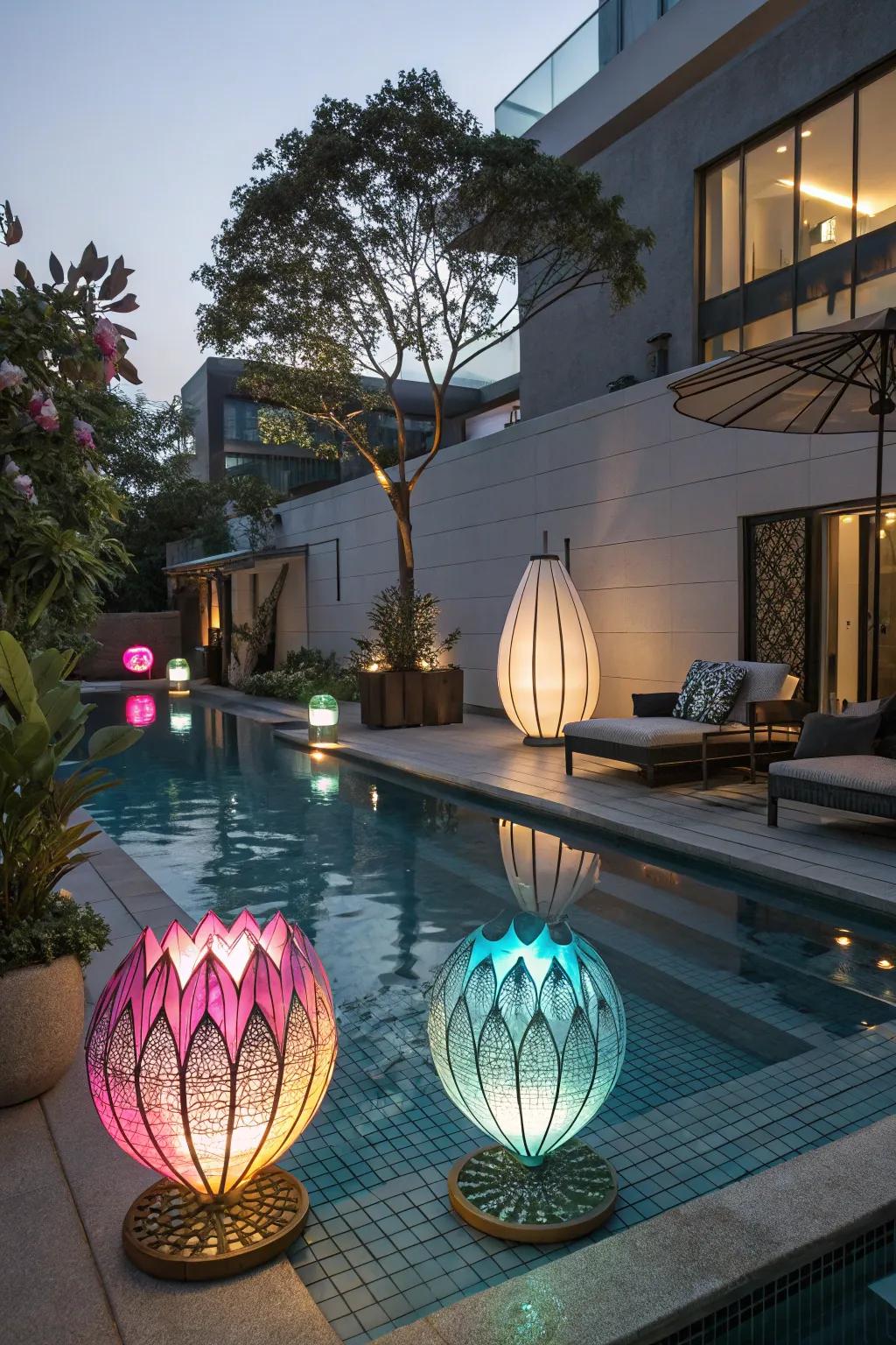 Illuminated figures add an artistic flair to your pool area.