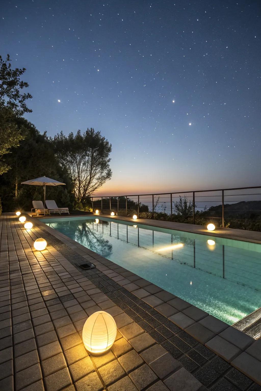 Imbue enchantment into your poolside evenings through submerged deck illumination.