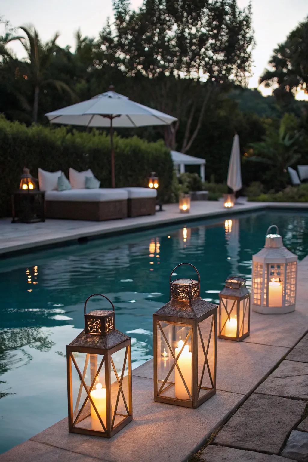 Bespoke lanterns contribute a unique charm to your pool area.